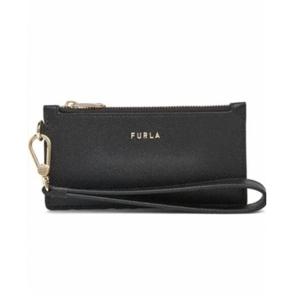 Furla Classic Credit Card Case Leather Wallet Black NWT - Picture 1 of 6